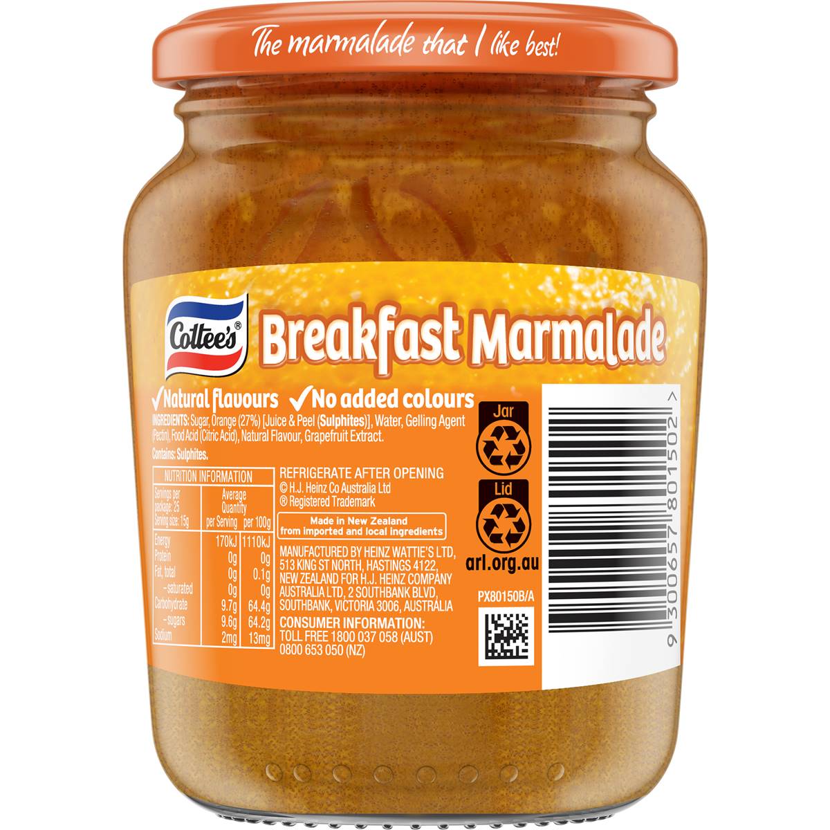 Cottee's Breakfast Marmalade 375g Woolworths