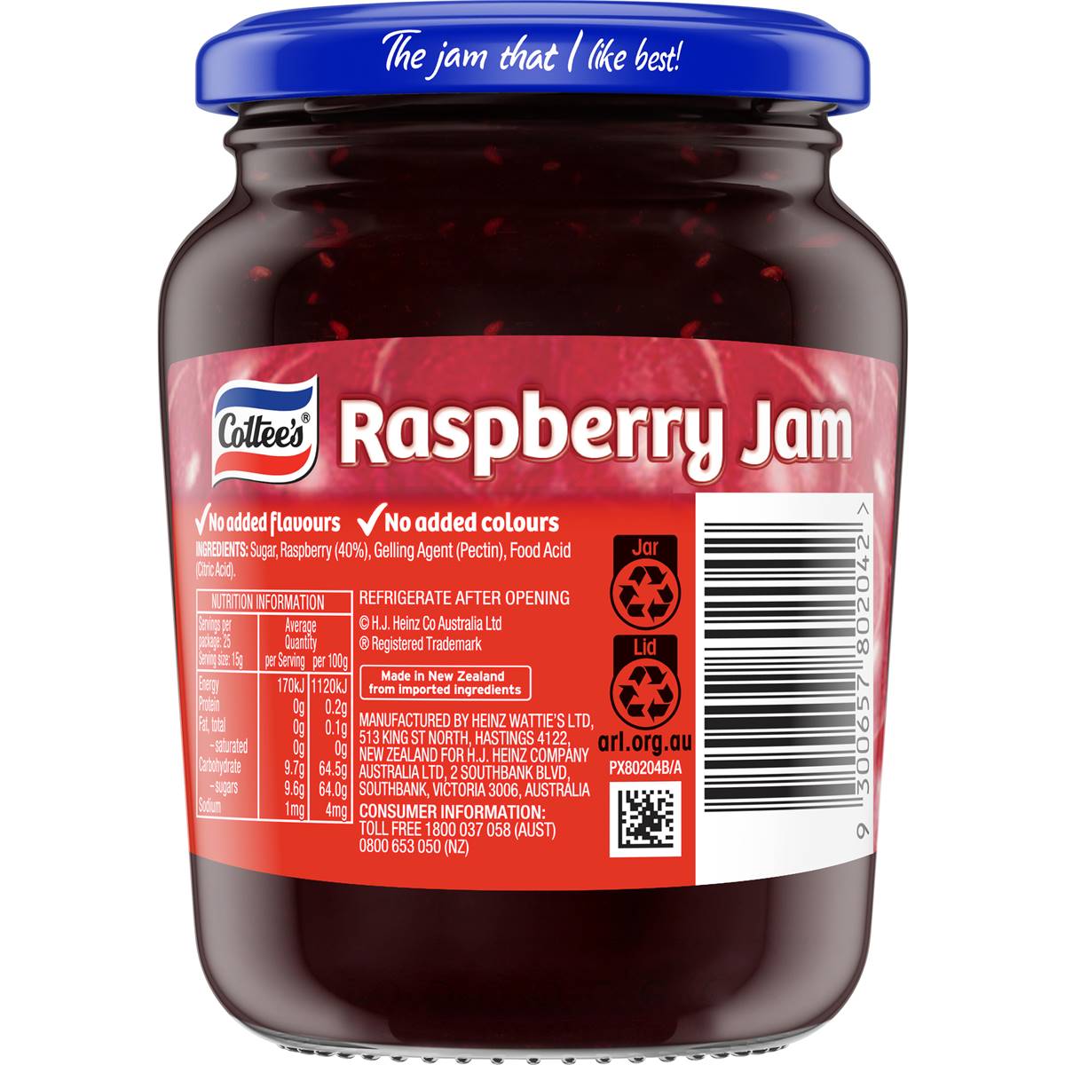 Cottee's Raspberry Jam 375g Woolworths