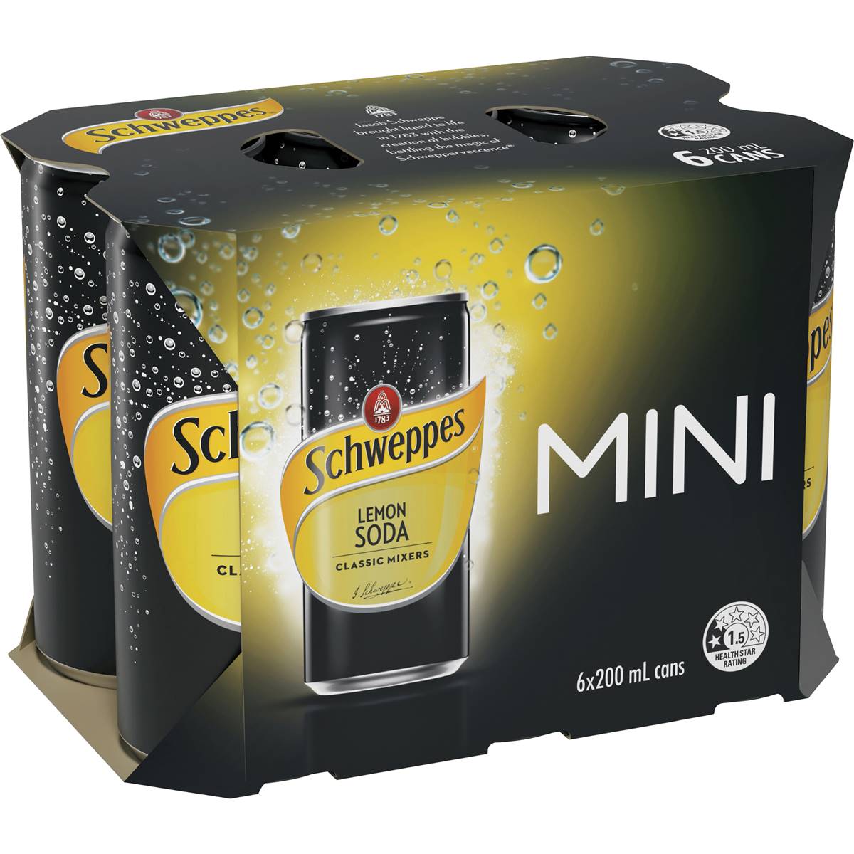 Schweppes Lemon Soda Soft Drink Mini Cans Multipack 200ml X 6 Pack