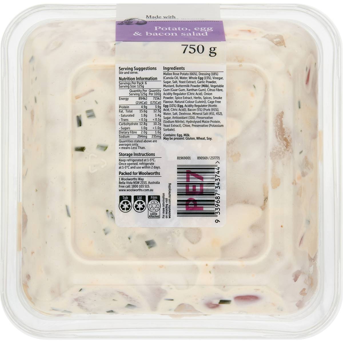 Woolworths Potato Egg & Bacon Salad 750g Woolworths