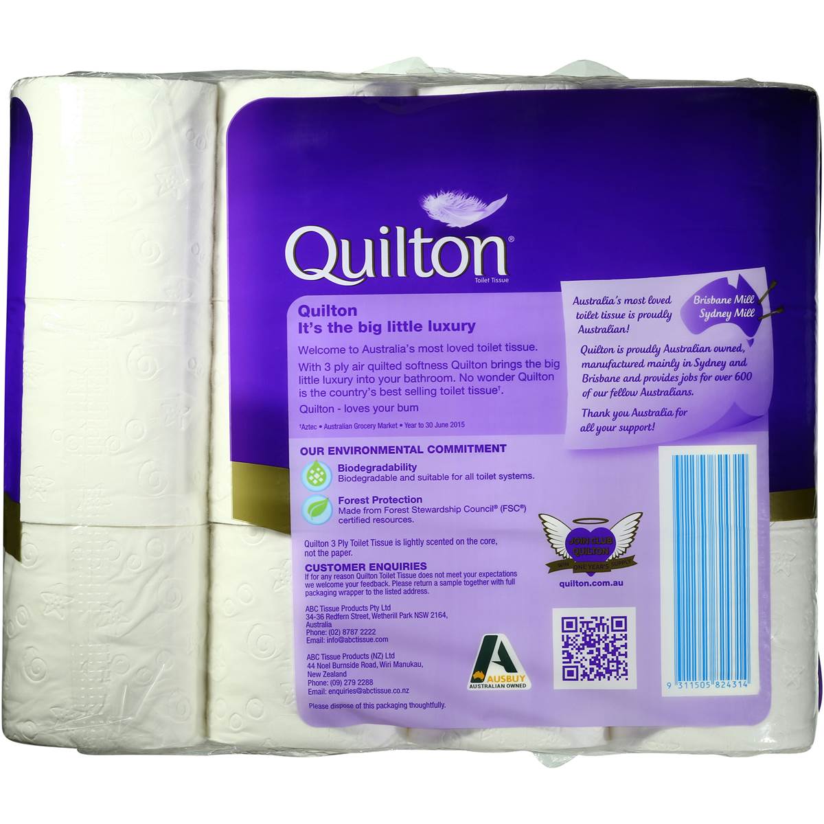 Quilton Classic Toilet Tissue 3ply White 190sheets 24pk Woolworths