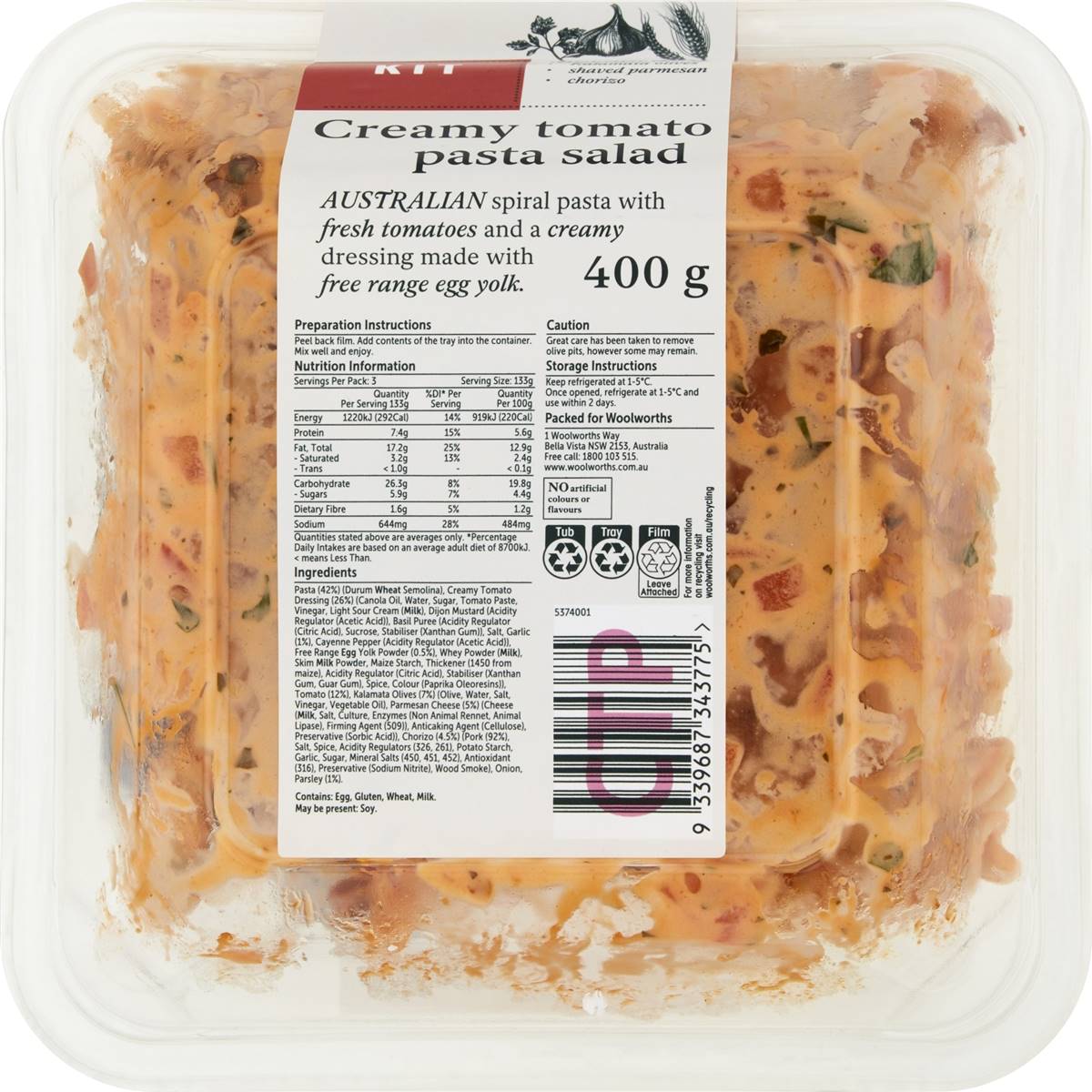 Woolworths Creamy Tomato Pasta Salad Kit 400g Woolworths