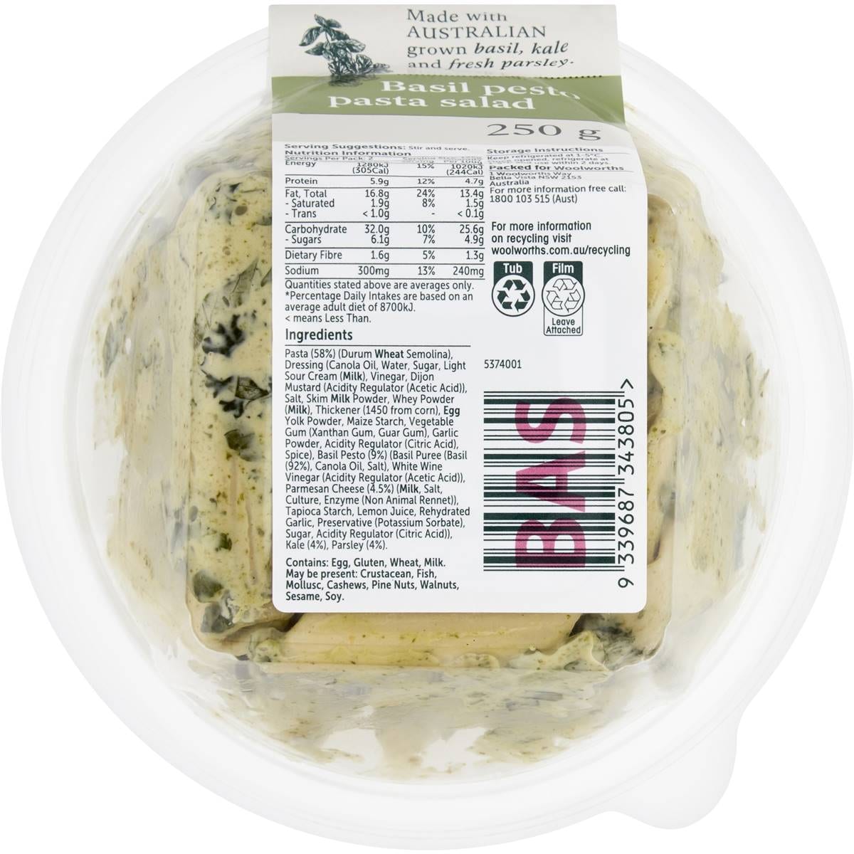 Woolworths Basil Pesto Pasta Salad 250g Woolworths