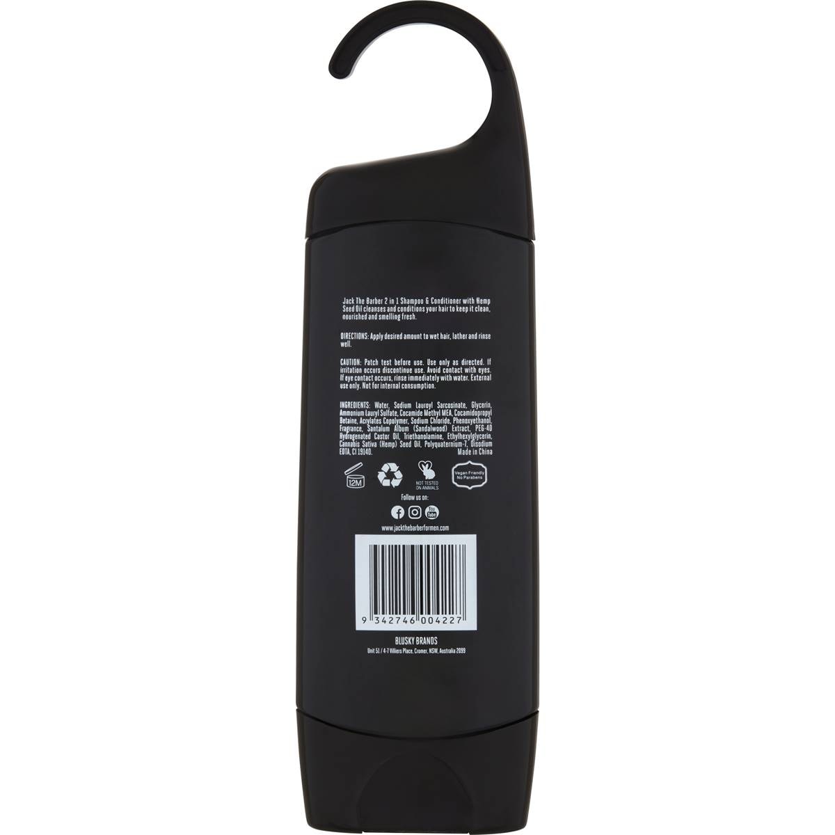 Jack The Barber 2 In 1 Shampoo & Conditioner Hemp Seed Oil 250ml