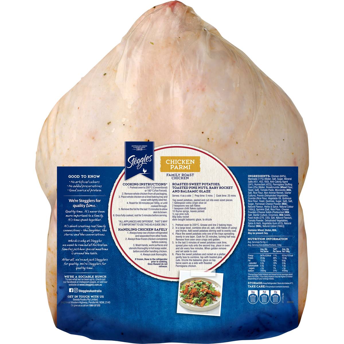 Steggles Family Roast Whole Chicken Parmi 2kg 2.9kg Woolworths