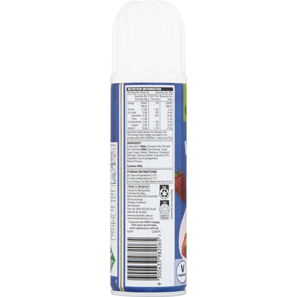 Woolworths Whipped Cream 250g Woolworths