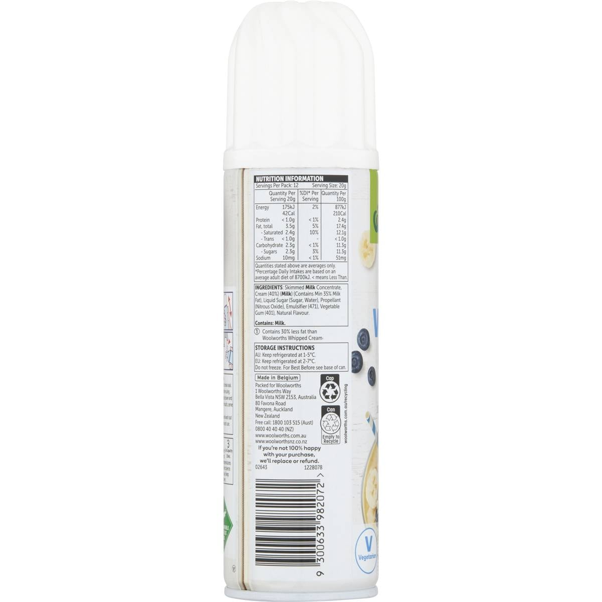 Woolworths Light Whipped Cream 250g Woolworths