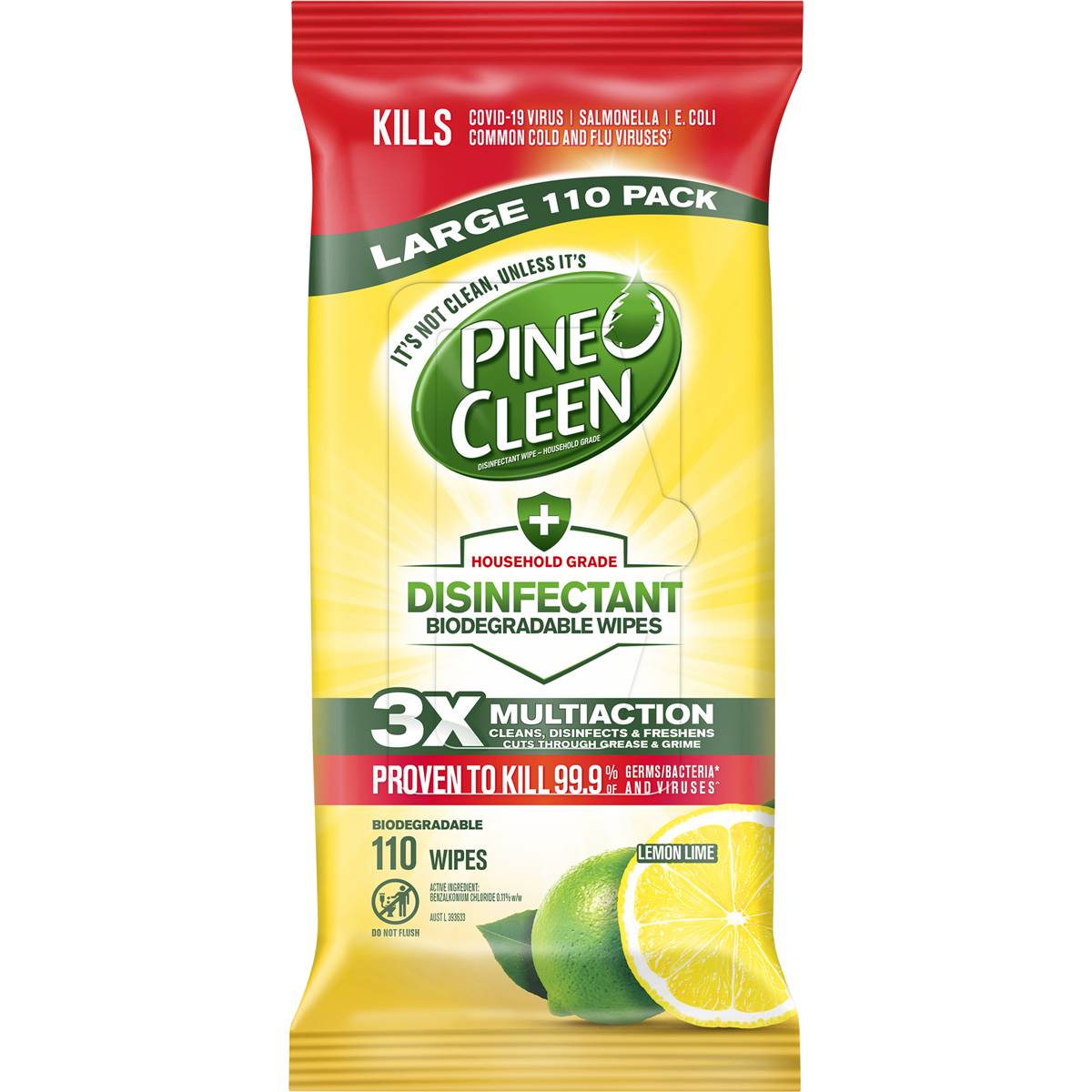 Pine O Cleen Disinfectant Biodegradable Wipes Lemon