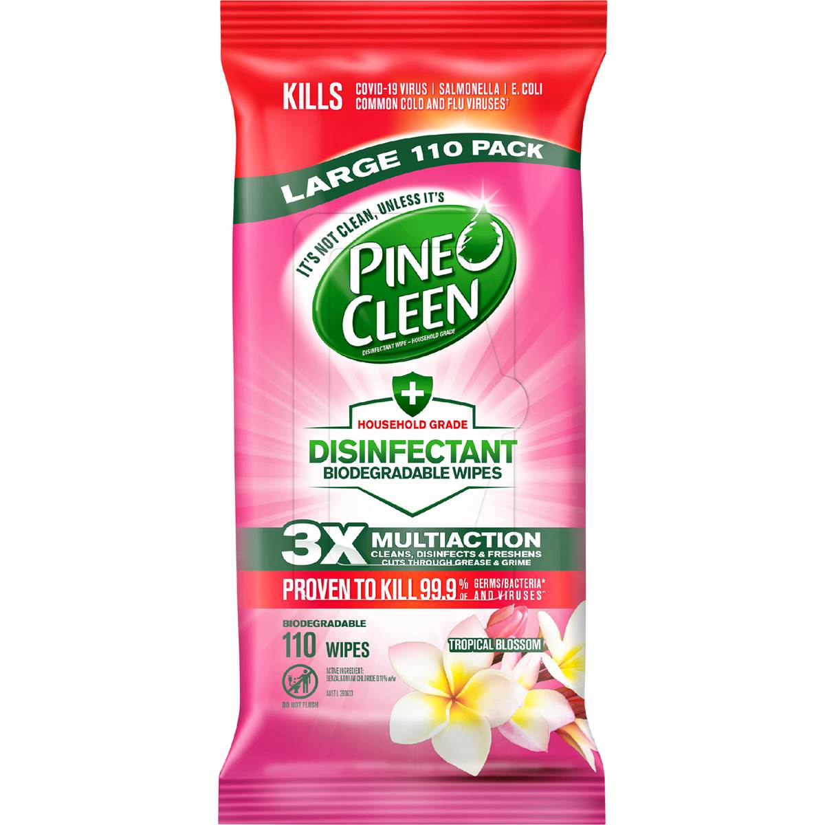 Pine O Cleen Tropical Blossom Disinfectant Cleaning Wipes 110 pack