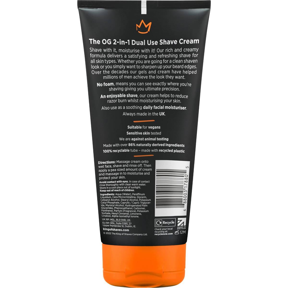 King Of Shaves 2 In 1 Shave Cream & Moisturiser 175ml Woolworths