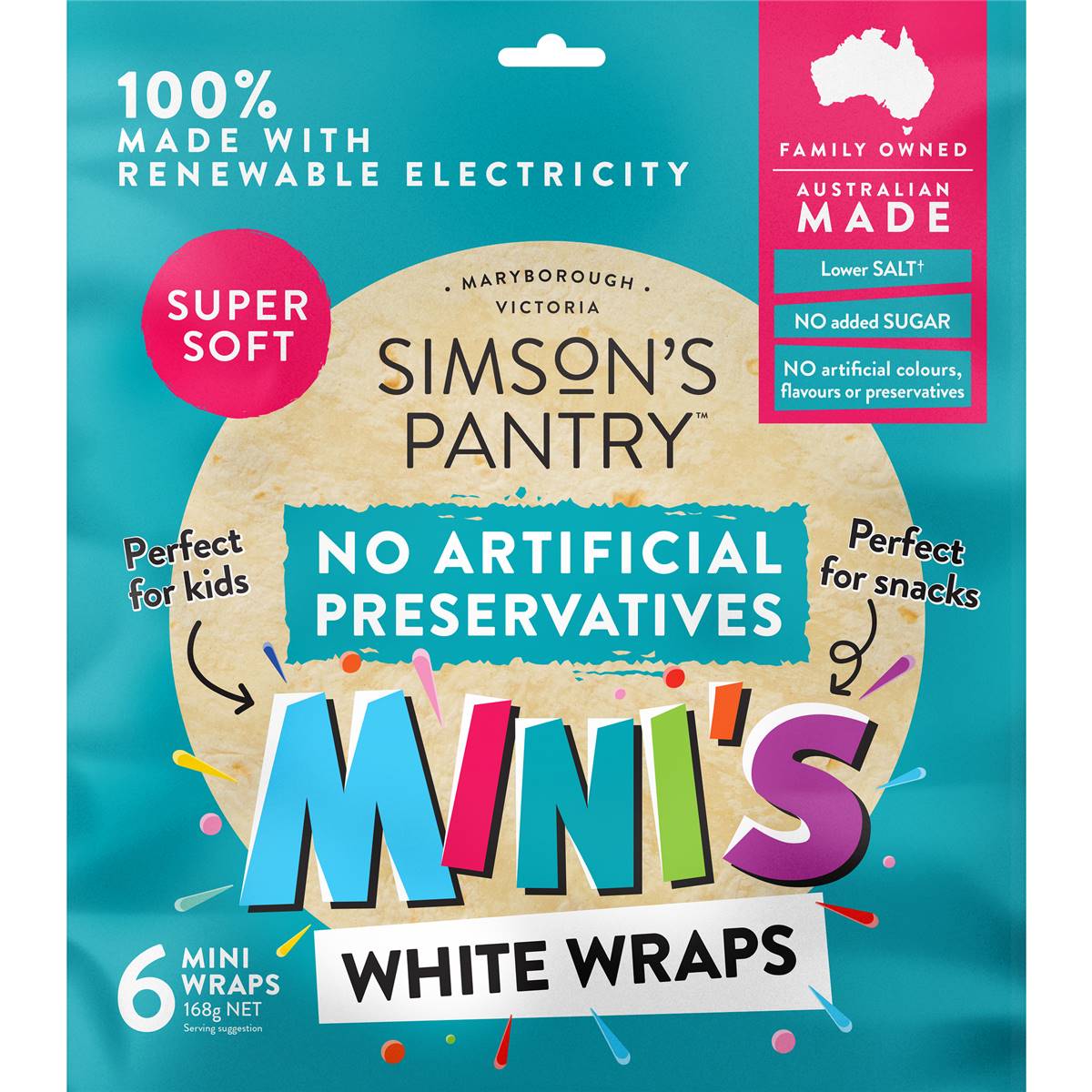 Simson's Pantry Mini's White Wraps 6 Pack Woolworths