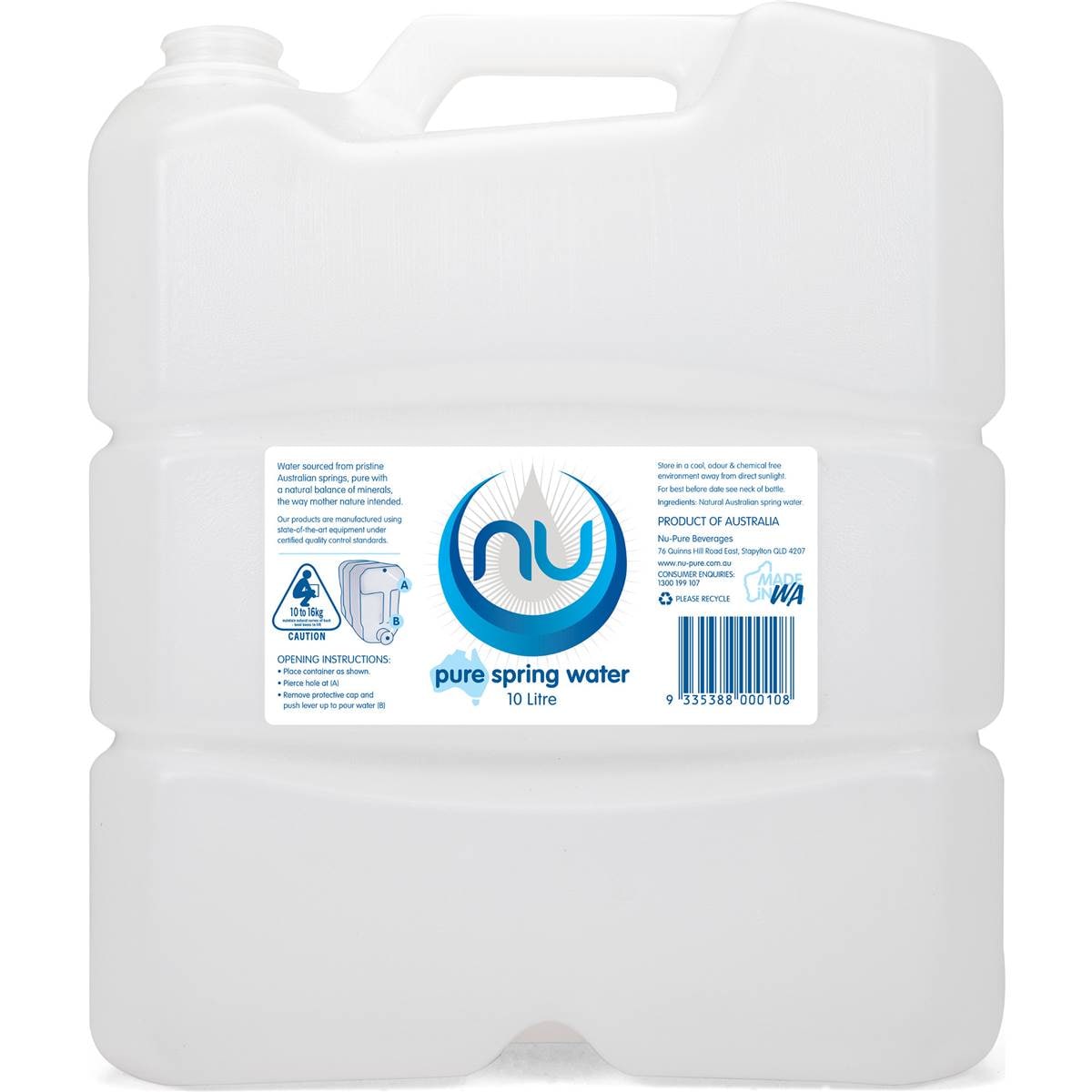 Nu Pure Spring Water 10l Woolworths