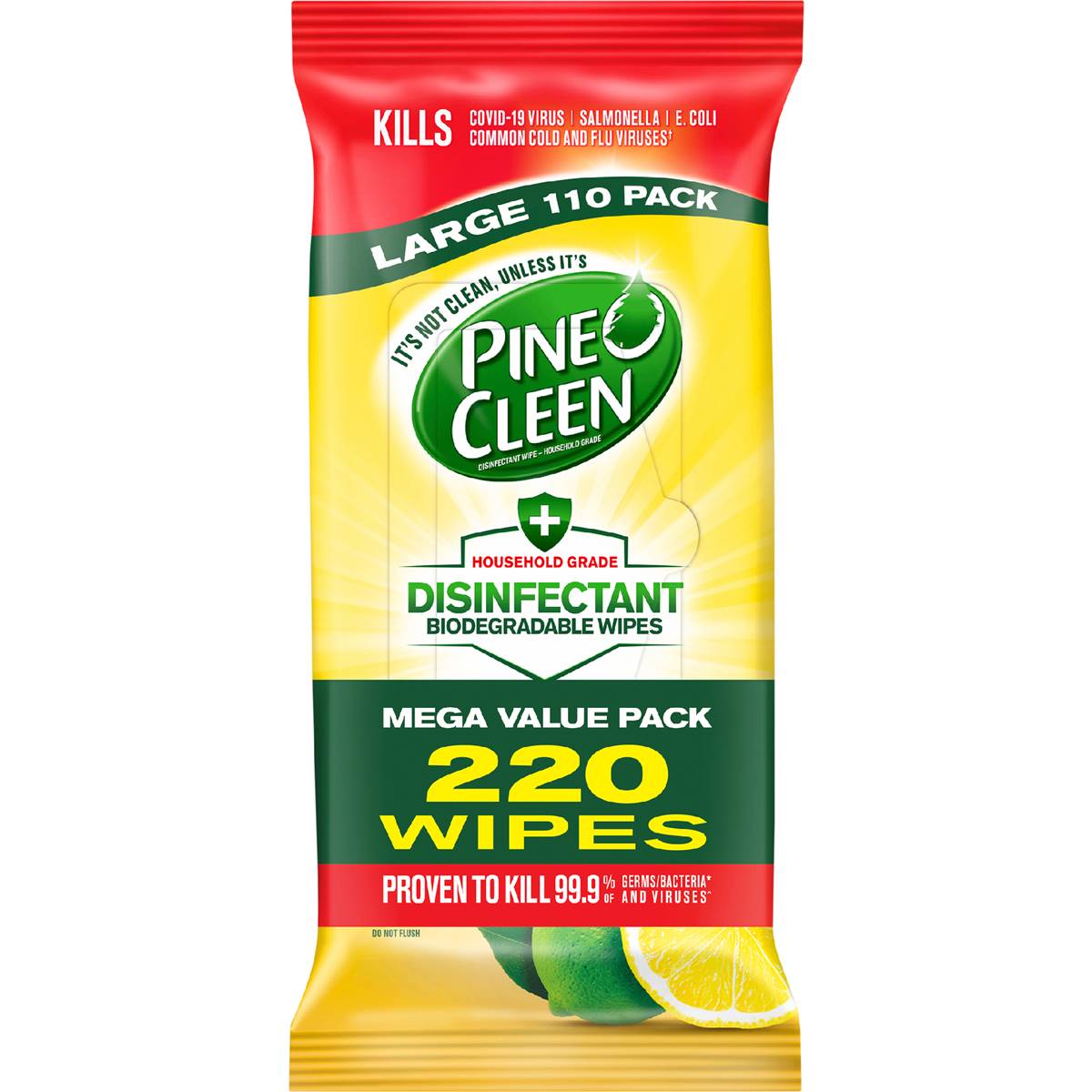 Pine O Cleen Lemon Lime Disinfectant Cleaning Wipes 2 X 110 Pack