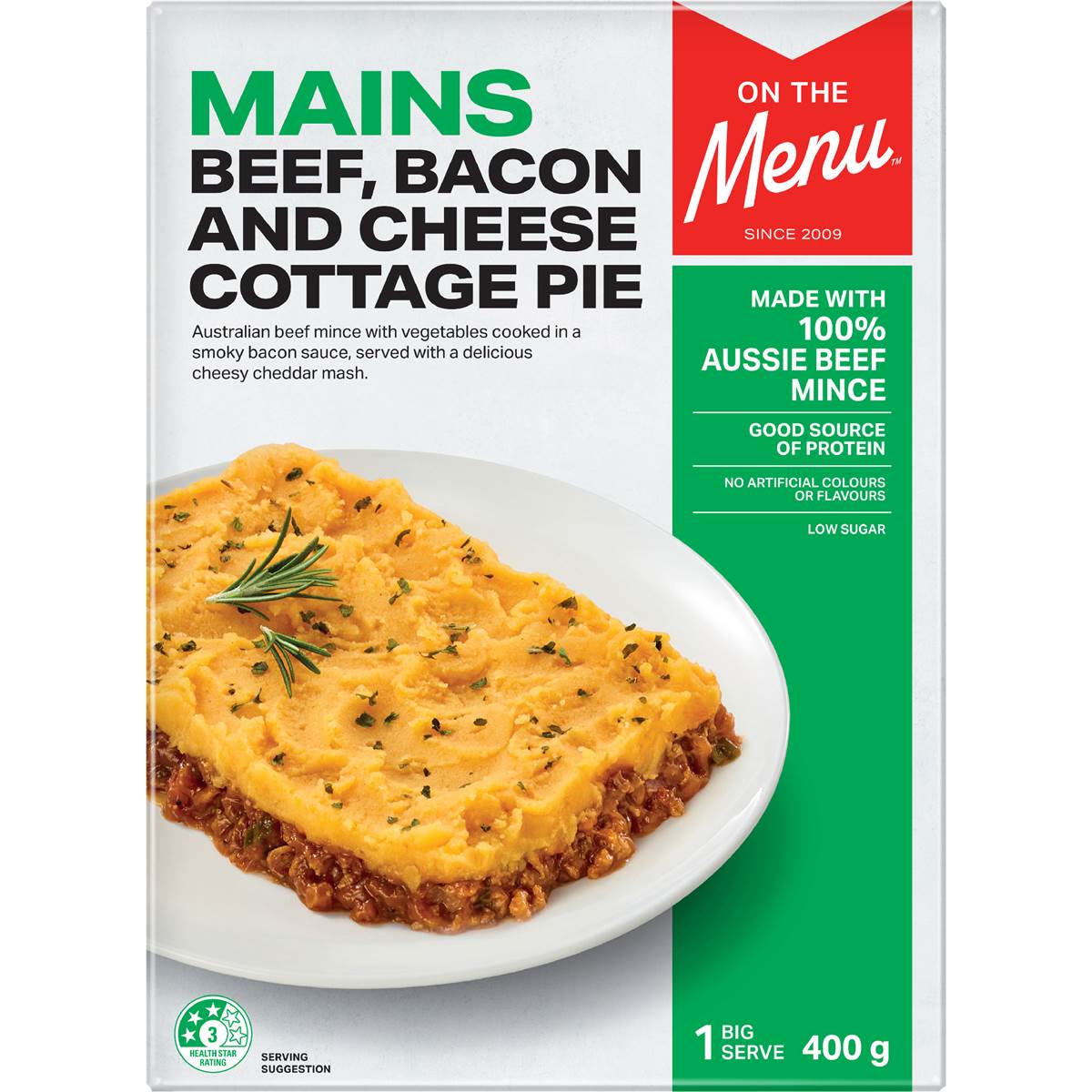 On The Menu Beef, Bacon & Cheese Cottage Pie 400g