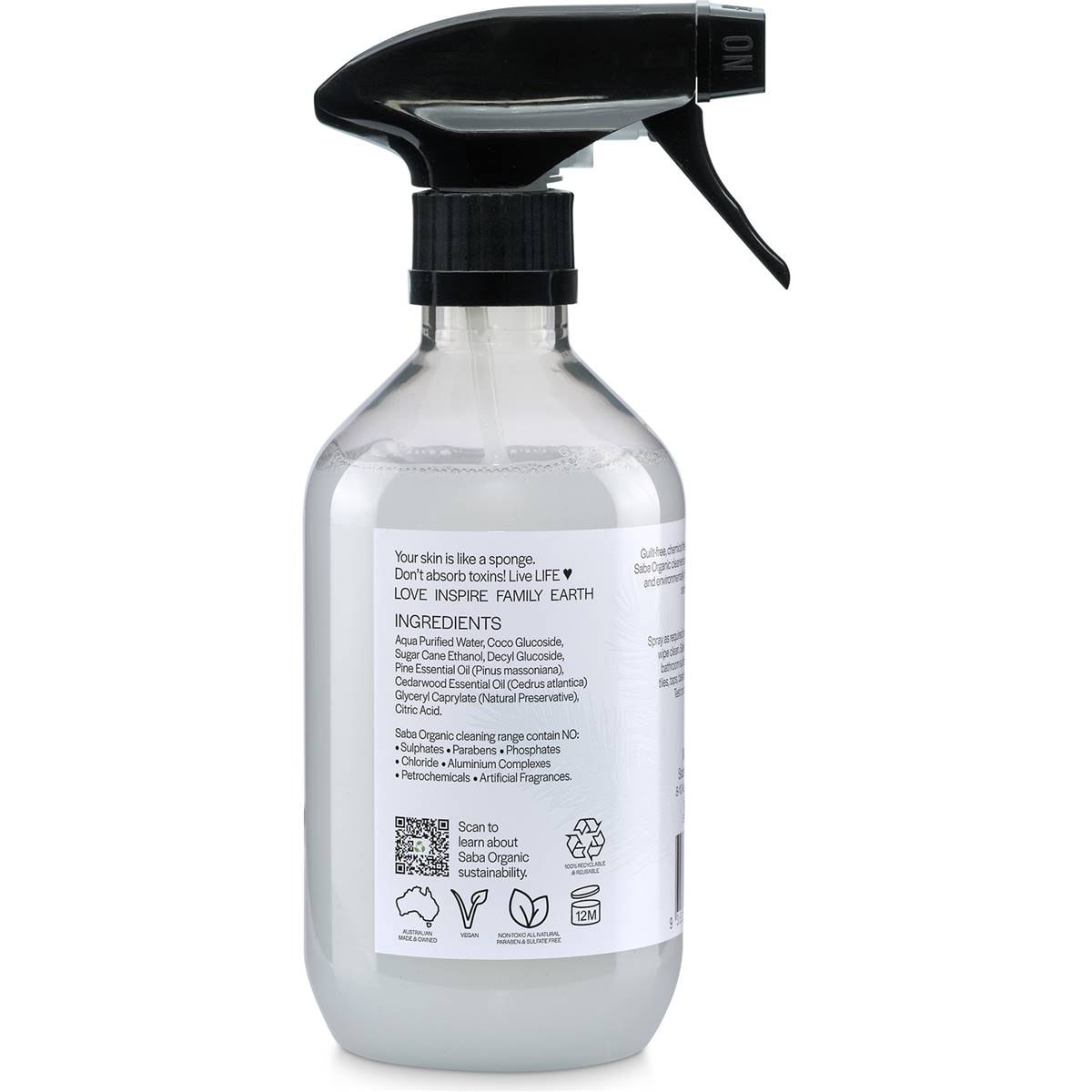 Saba Organic Bathroom Cleaning Spray Alpine Forest 500ml Woolworths