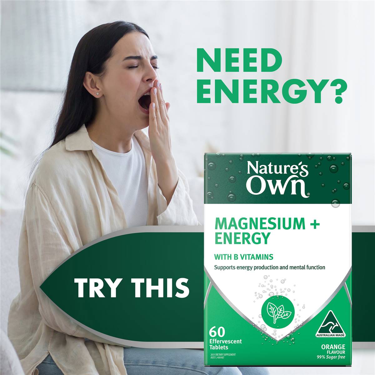 Nature's Own Magnesium+ Energy Effervescent With B Vitamins & Caffeine