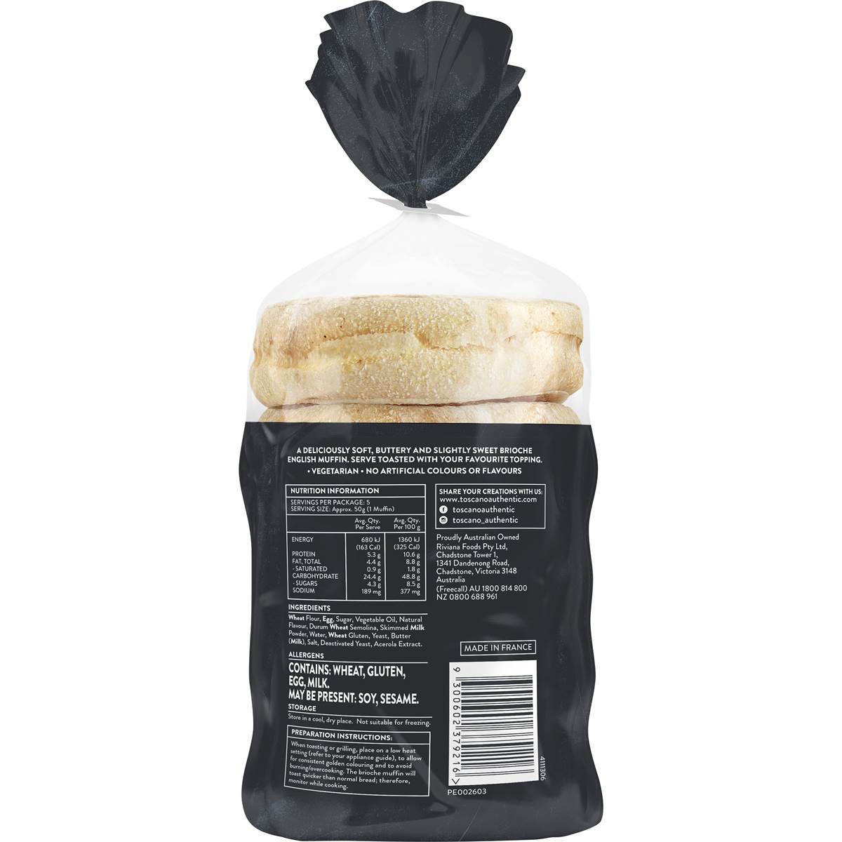 Toscano Brioche English Muffins Classic 5 Pack Woolworths