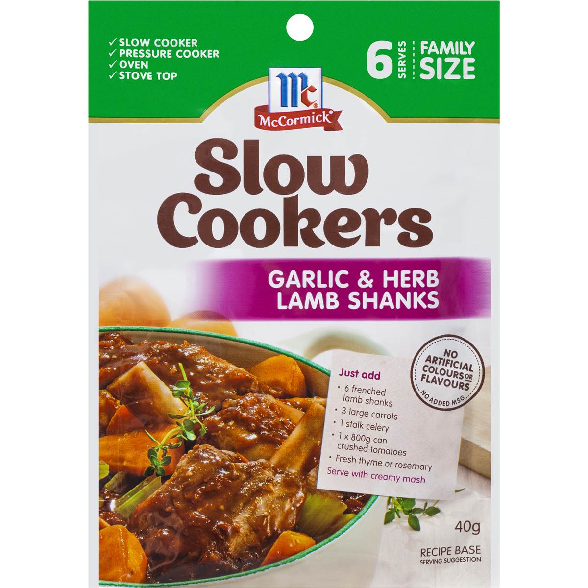 Mccormicks Slow Cookers Garlic & Herb Lamb Shanks 40g Woolworths