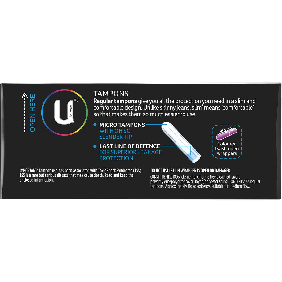 U By Kotex Tampons Regular Regular Bulk 32 Pack Woolworths