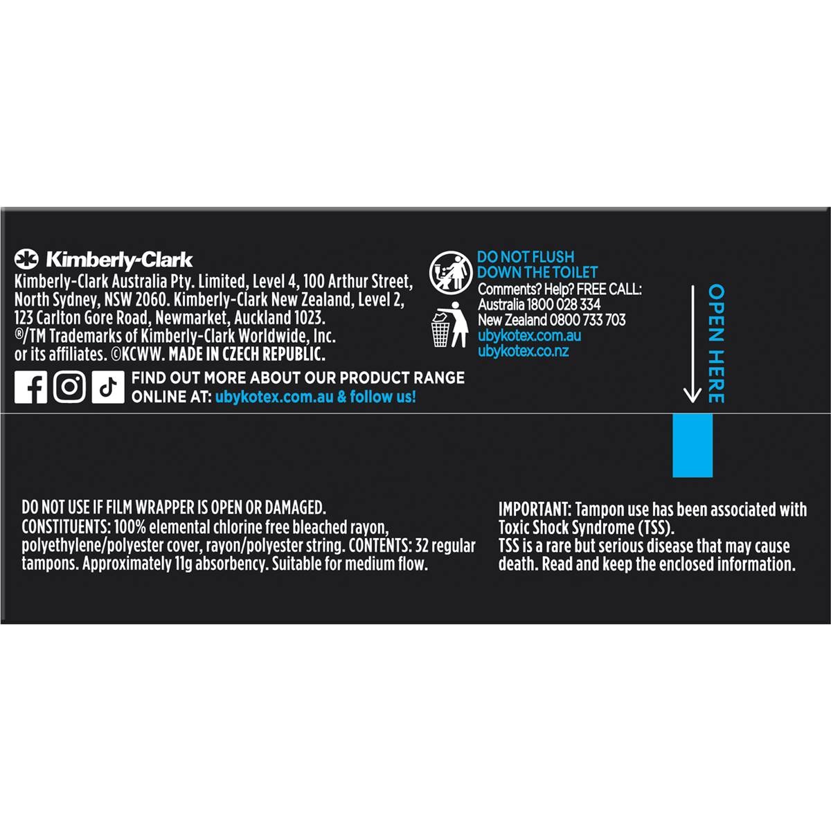 U By Kotex Tampons Regular Regular Bulk 32 Pack Woolworths