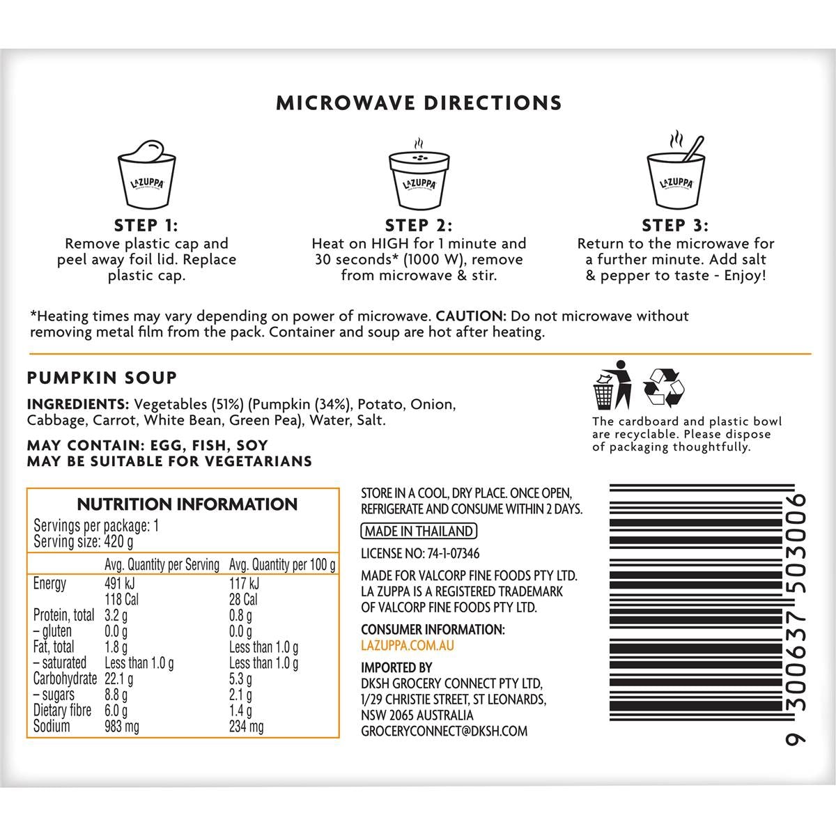 La Zuppa Microwave Soup Pumpkin 420g Woolworths
