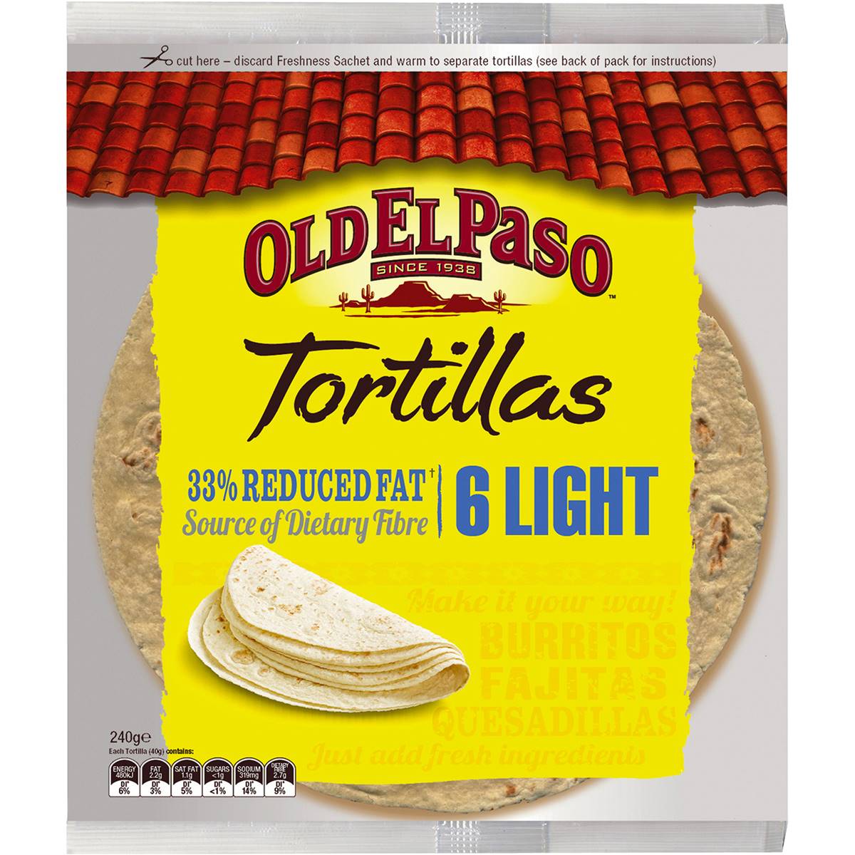 Old El Paso Mexican Light Tortillas 6pk 240g Woolworths