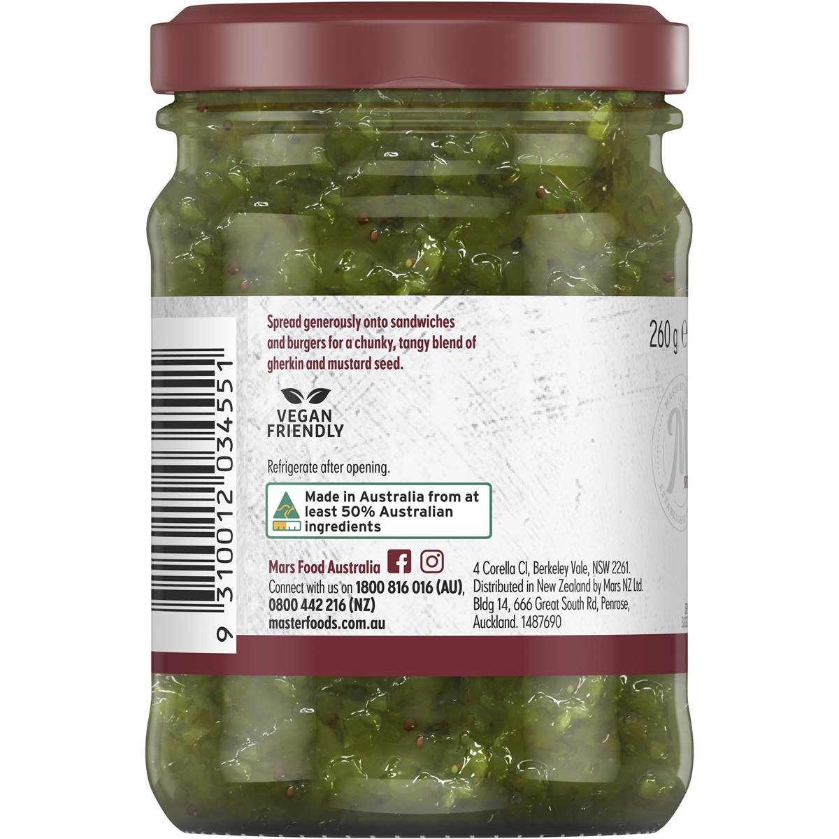 Masterfoods Classic Gherkin Relish 260g Woolworths