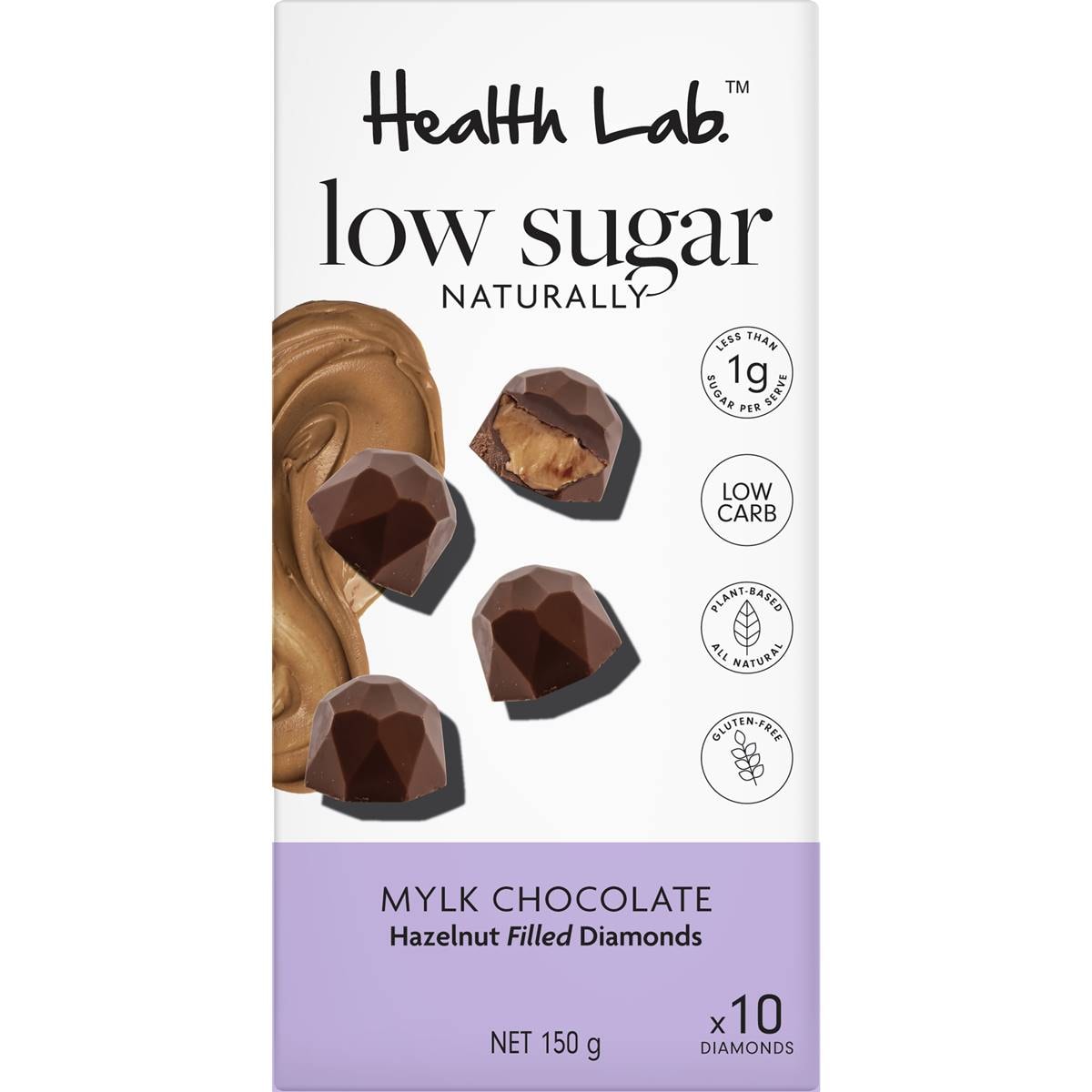 Health Lab Low Sugar Mylk Chocolate Diamonds Hazelnut 150g Woolworths