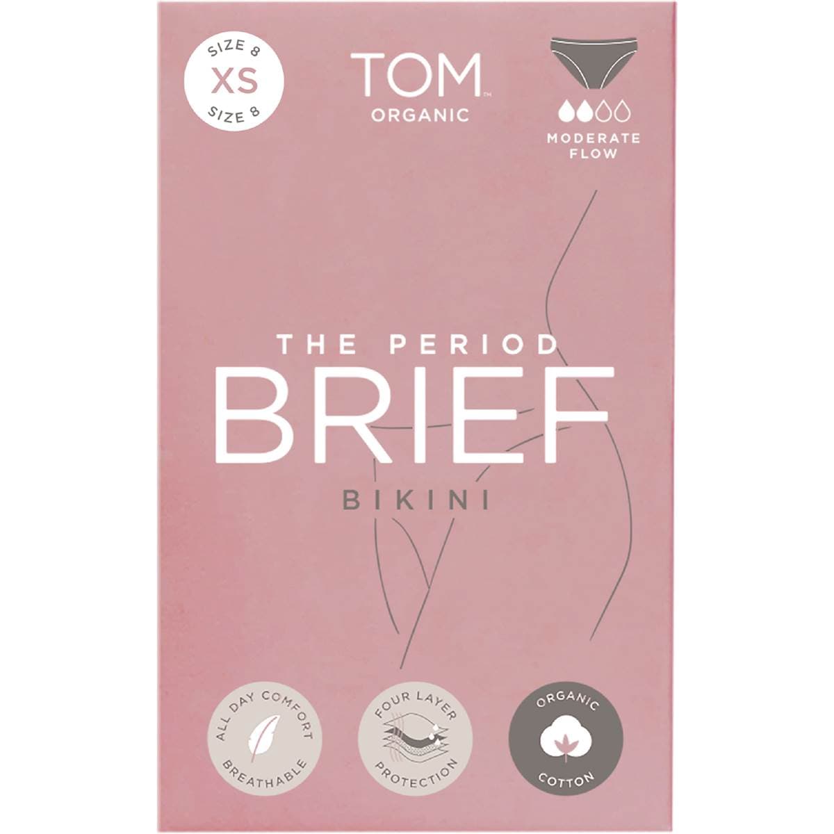 TOM Organic The Period Brief Bikini Moderate Flow Size X Small each