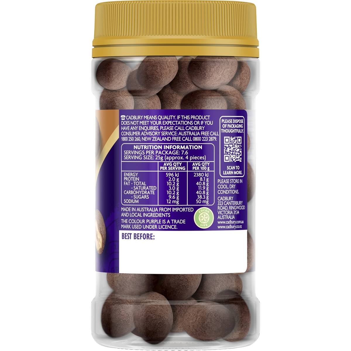 Cadbury Chocolate Coated Deluxe Hazelnuts 190g Woolworths