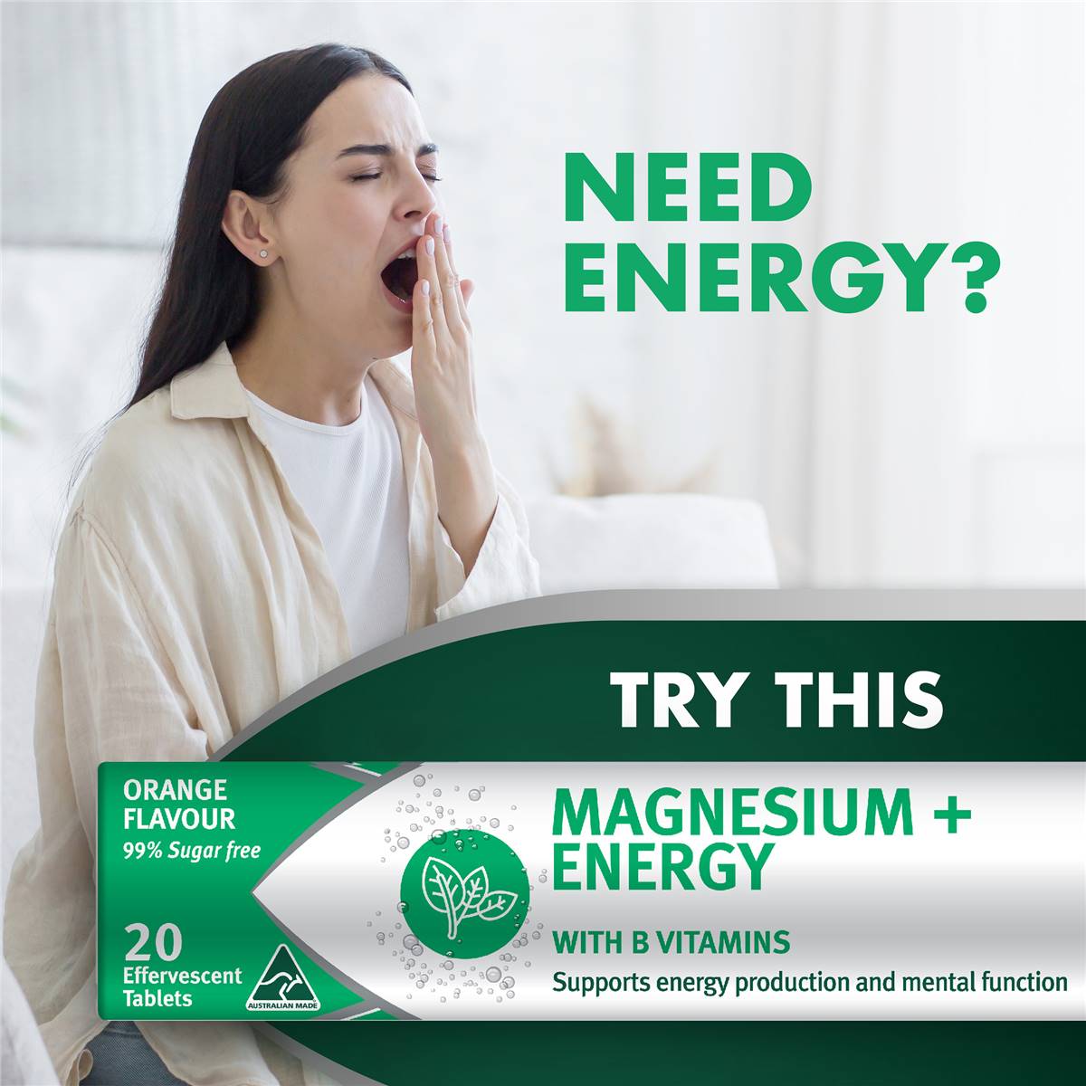 Nature's Own Magnesium+ Energy Effervescent With B Vitamins & Caffeine