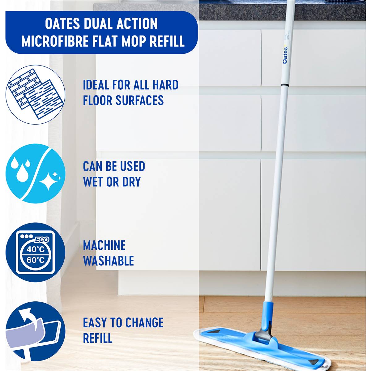 Oates Dual Action Microfibre Flat Mop Refill Each | Woolworths