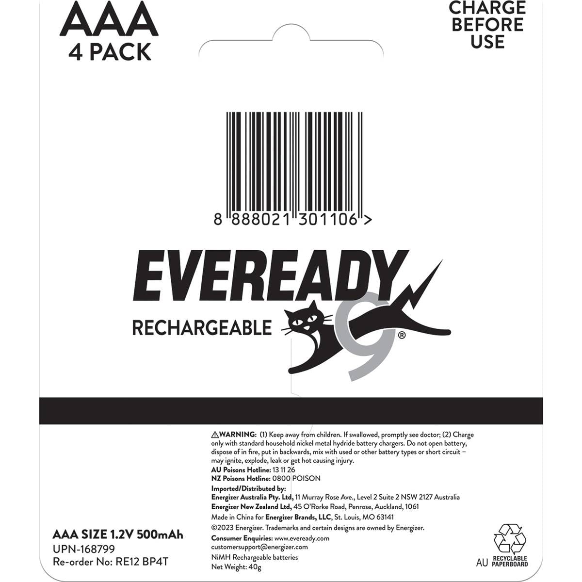 Eveready Rechargeable Aaa Batteries 4 Pack Woolworths