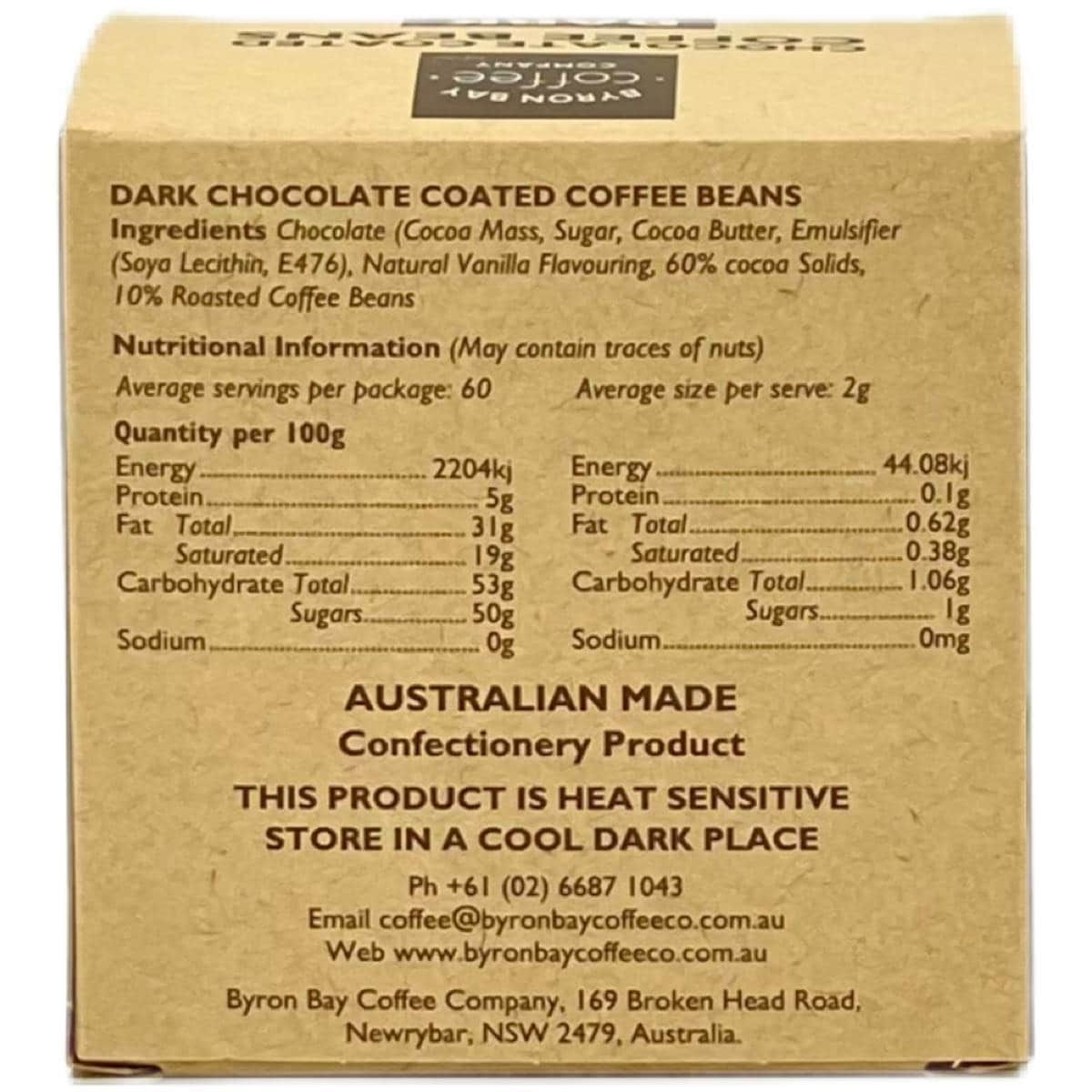 Byron Bay Coffee Co. Chocolate Coated Coffee Beans Dark Chocolate 125g
