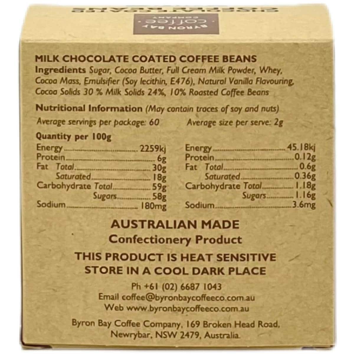 Byron Bay Coffee Co. Chocolate Coated Coffee Beans 125g Gift Box Each