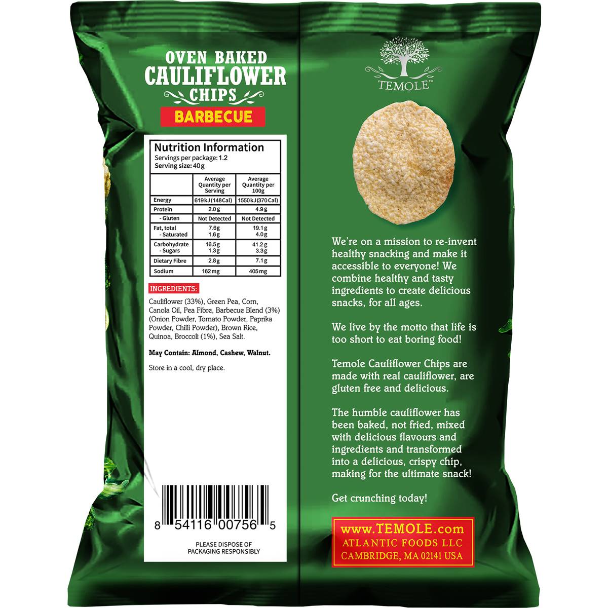 Temole Cauliflower Chips Oven Baked Snacks Barbecue 50g Woolworths
