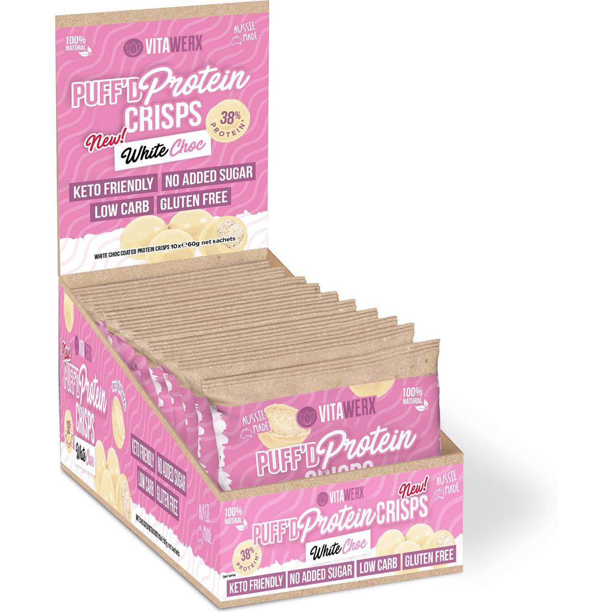 Vitawerx Puff'd Protein Crisps White Choc 60g Woolworths