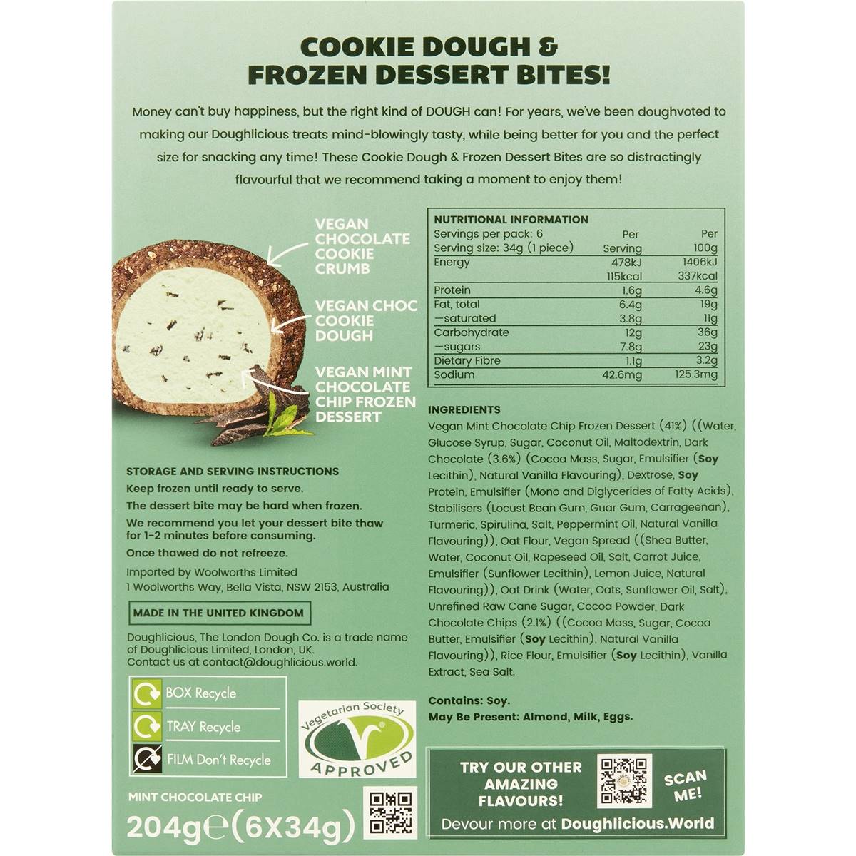 Doughlicious Cookie Dough & Frozen Dessert Bites Mint Chocolate Chip 6