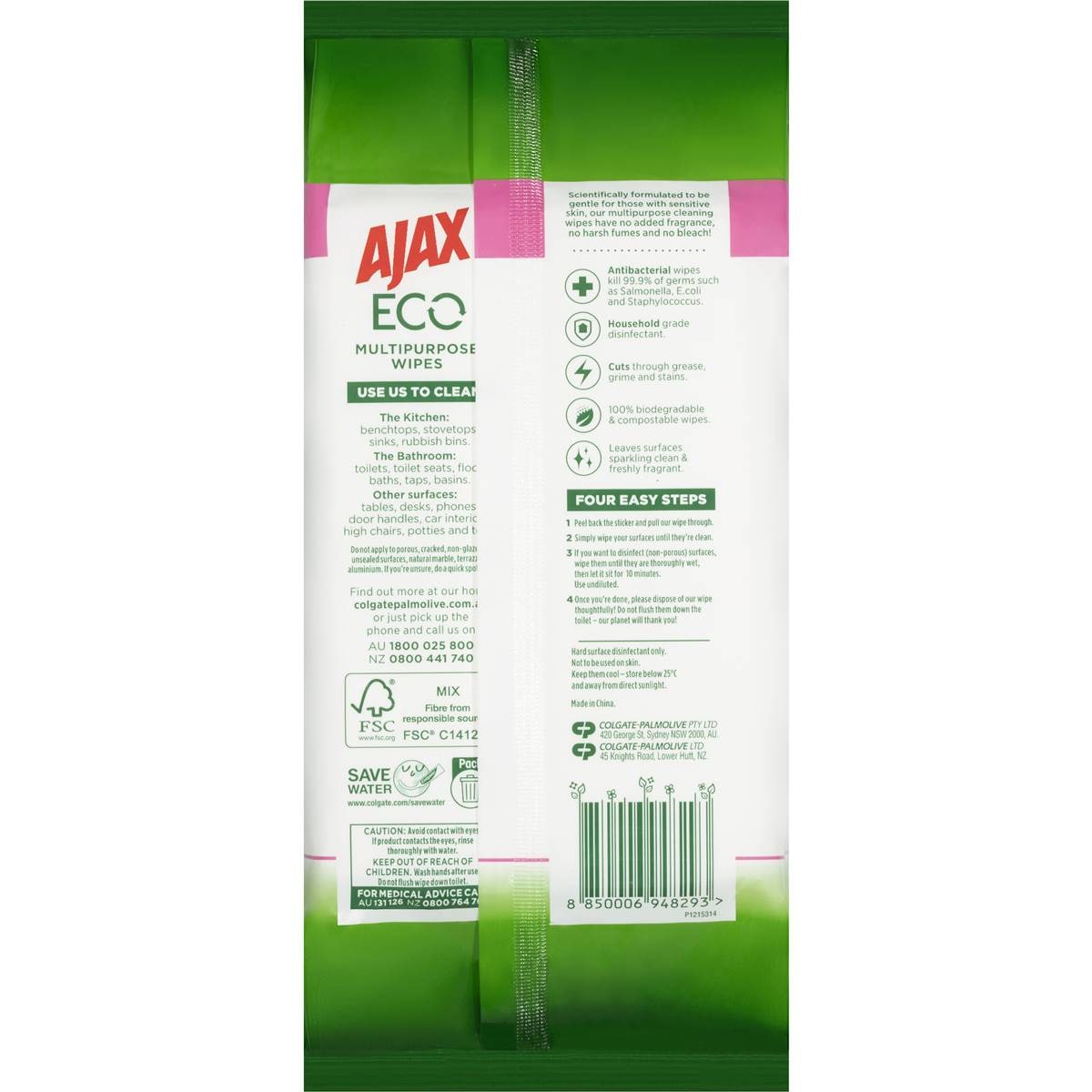 Ajax Eco Sensitive Disinfectant Cleaning Wipes Fragrance Free 110 Pack Woolworths