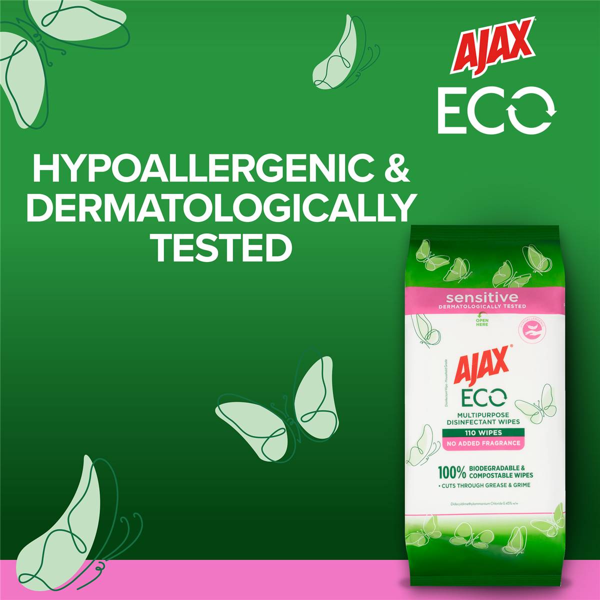 Ajax Eco Sensitive Disinfectant Cleaning Wipes Fragrance Free 110 Pack Woolworths