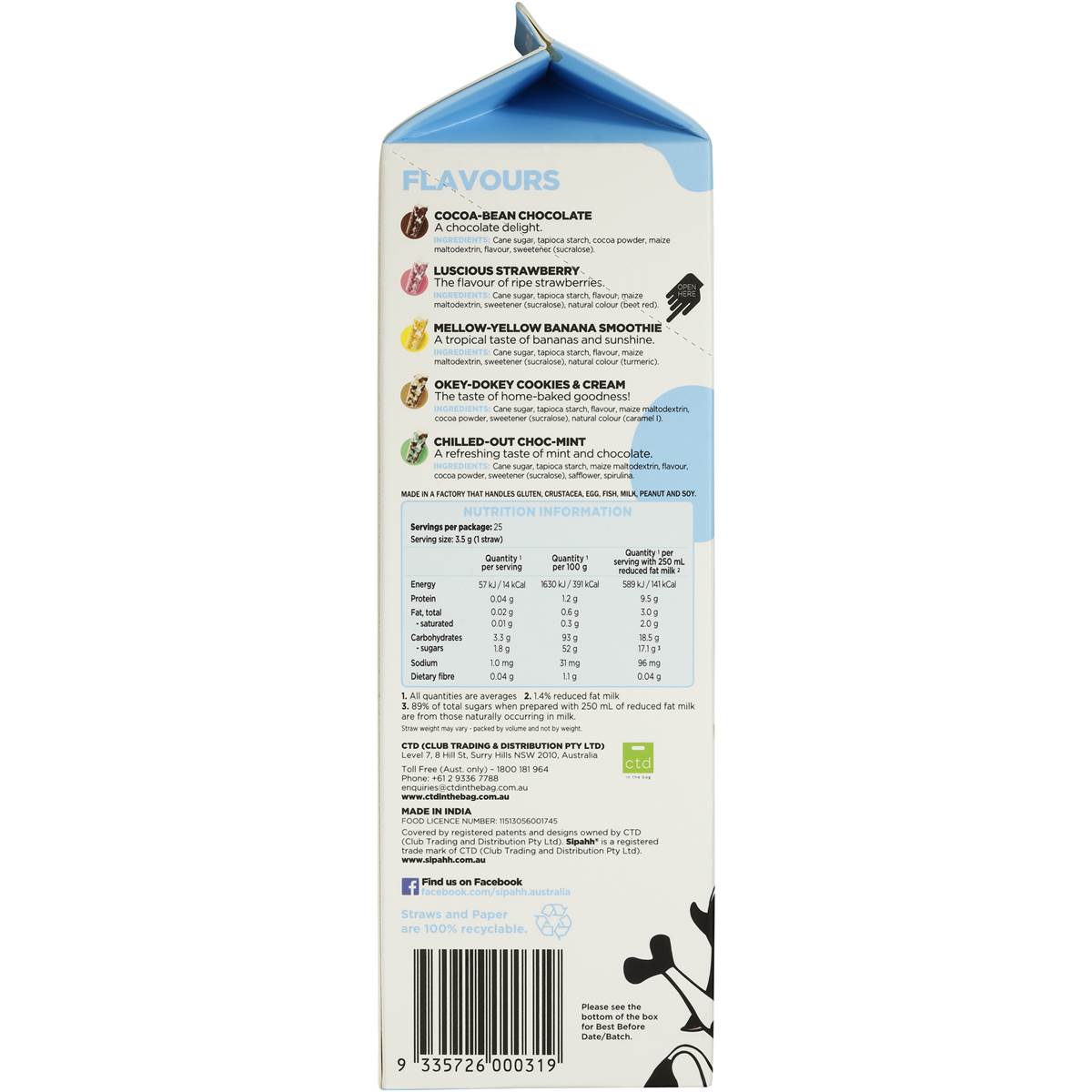 Sipahh Variety Pack Milk Straws 25x88g Woolworths