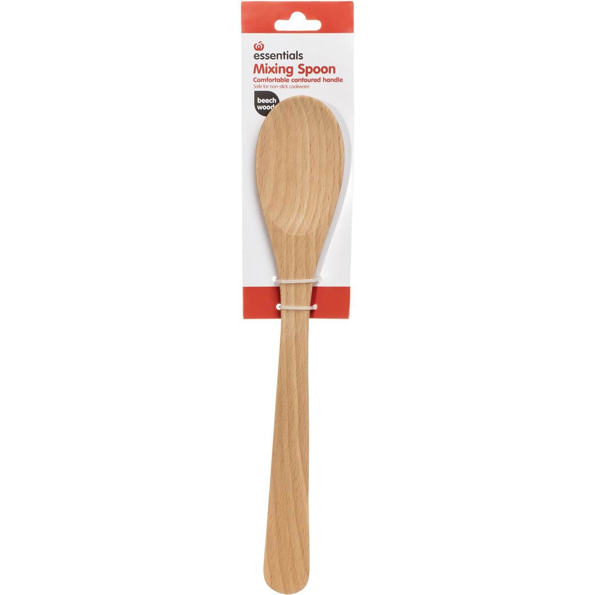 Essentials Utensil Beech Wood Mixing Spoon Each Woolworths