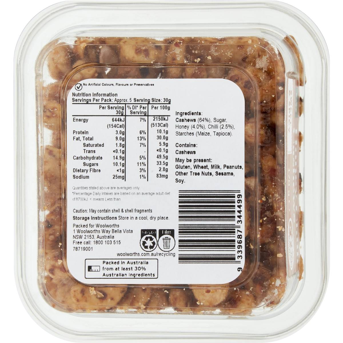 Woolworths Snack Pot Honey Chilli Cashews 170g Woolworths