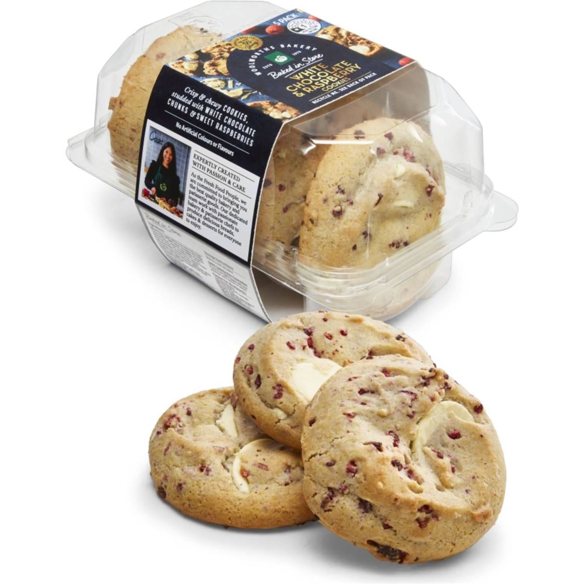 Woolworths White Chocolate & Raspberry Cookies 5 Pack Woolworths