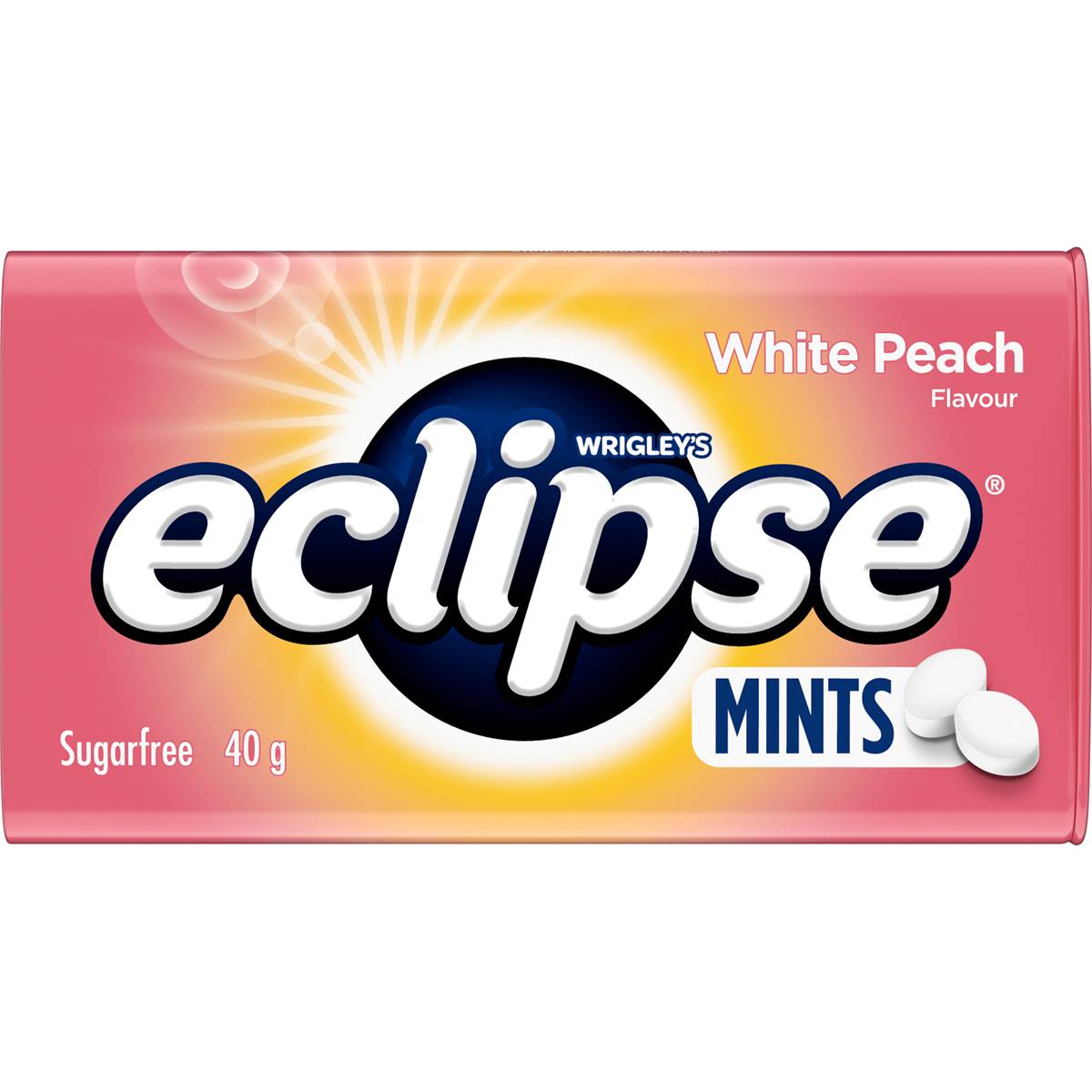 Eclipse White Peach Sugar Free Mints Tin 40g Woolworths