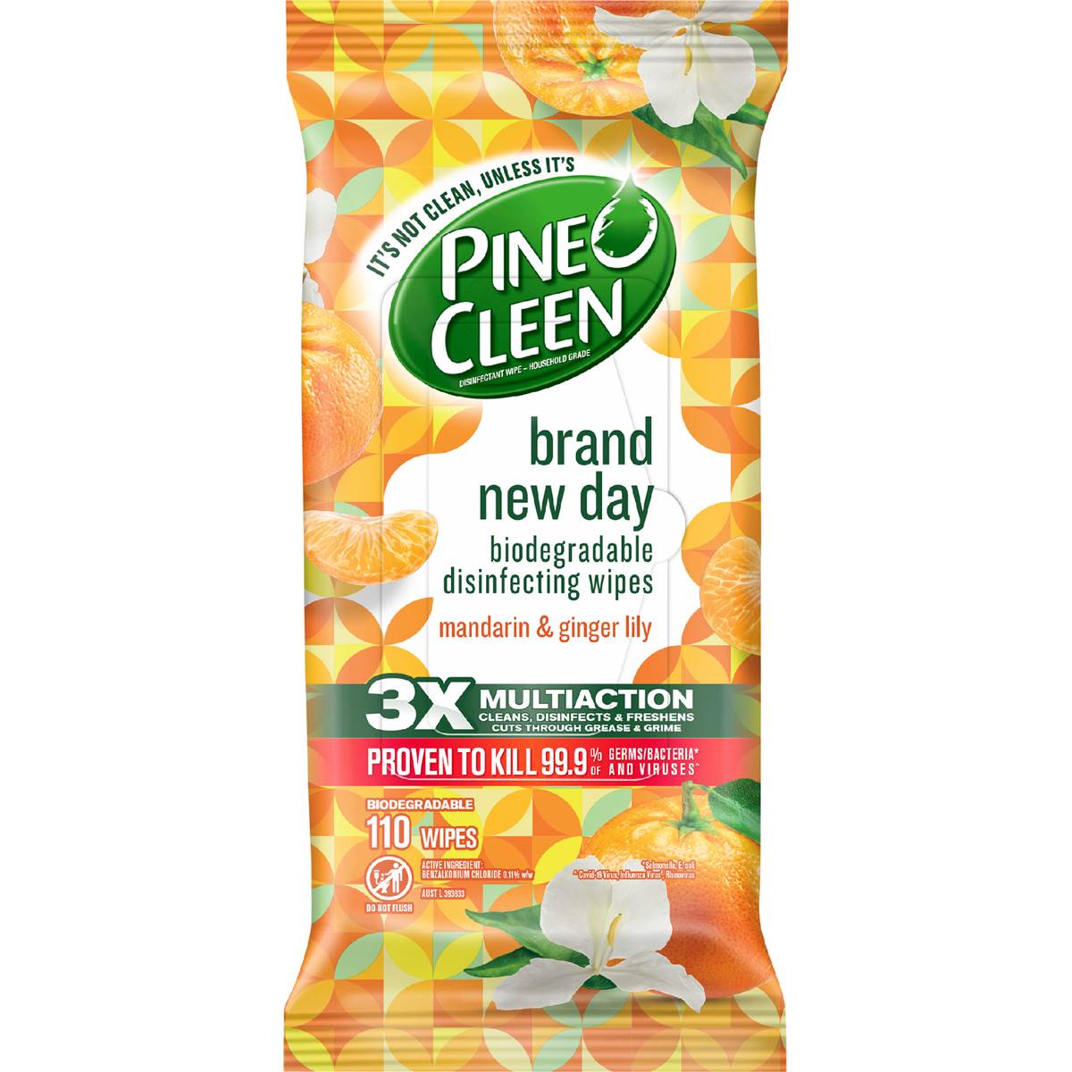 Pine O Cleen Mandarin & Ginger Lily Disinfectant Cleaning Wipes 110 pack