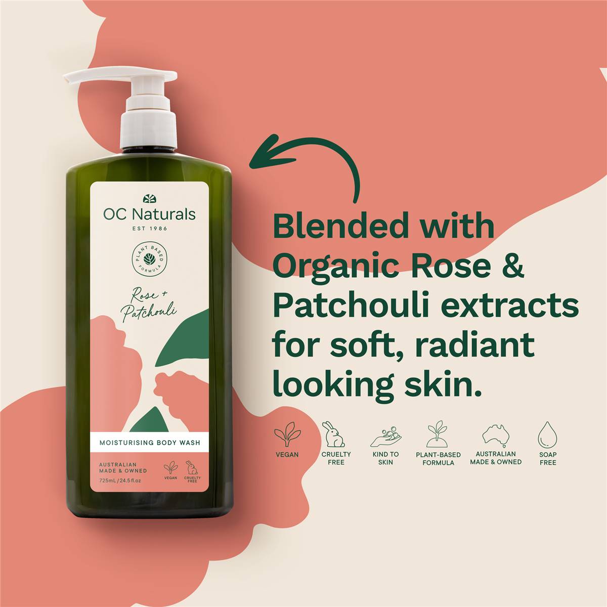 Oc Naturals Rose & Patchouli Moisturising Body Wash 725ml Woolworths