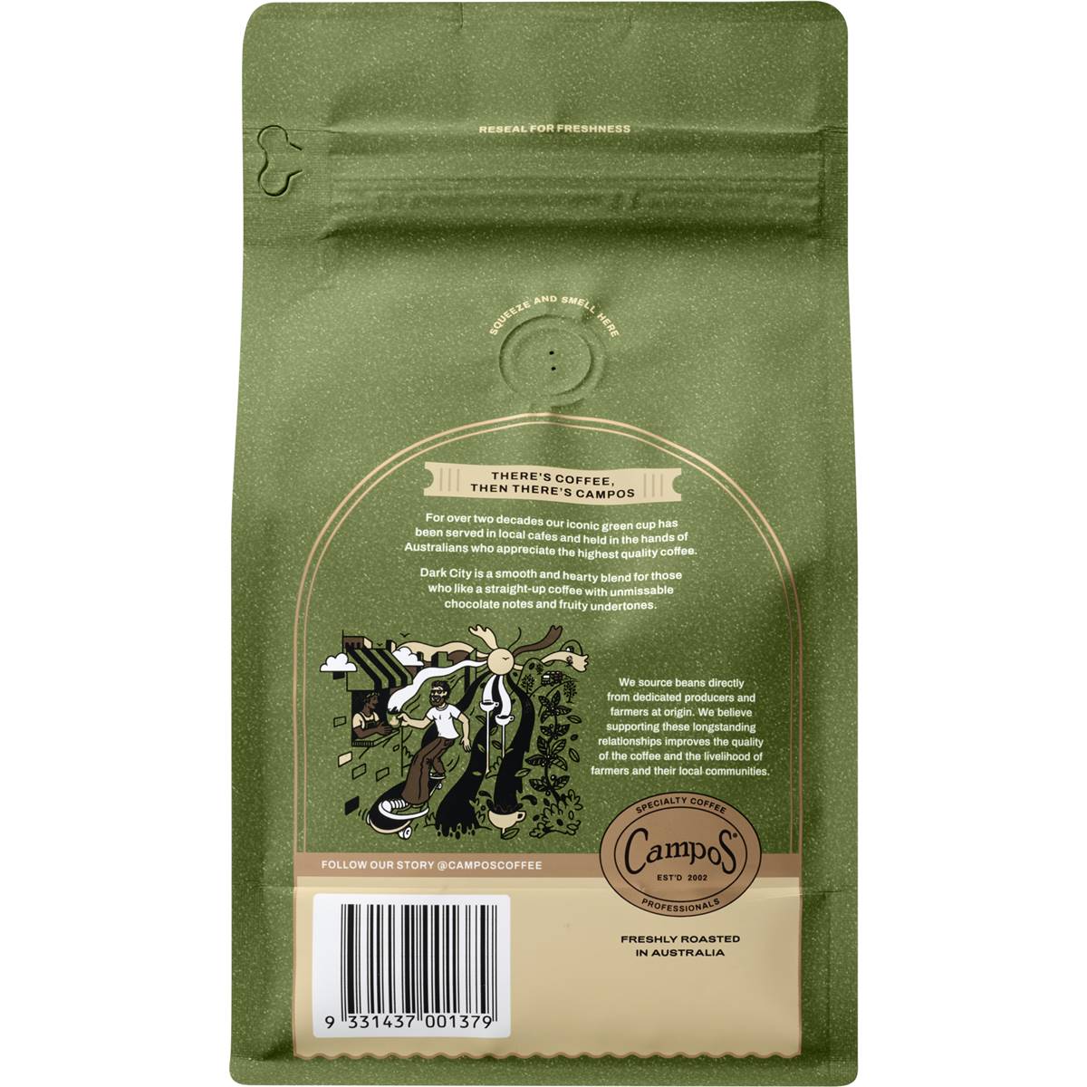 Campos Dark City Coffee Beans Balanced & Hearty Blend 500g Woolworths