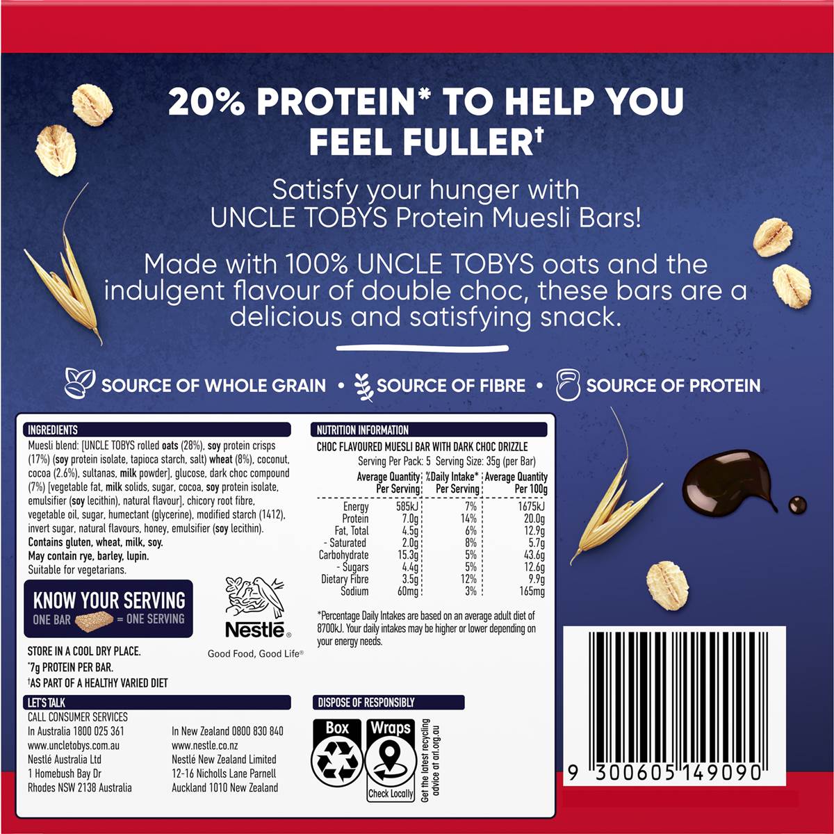 Uncle Tobys Protein Muesli Bars Double Choc 5 Pack Woolworths
