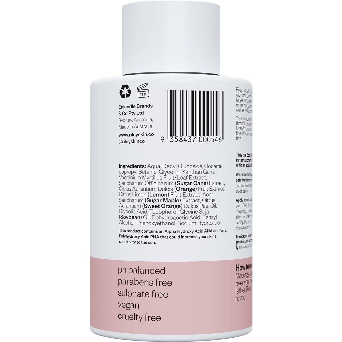 Riley Body Co Aha Pha & Glycolic Acid Body Wash 450ml Woolworths